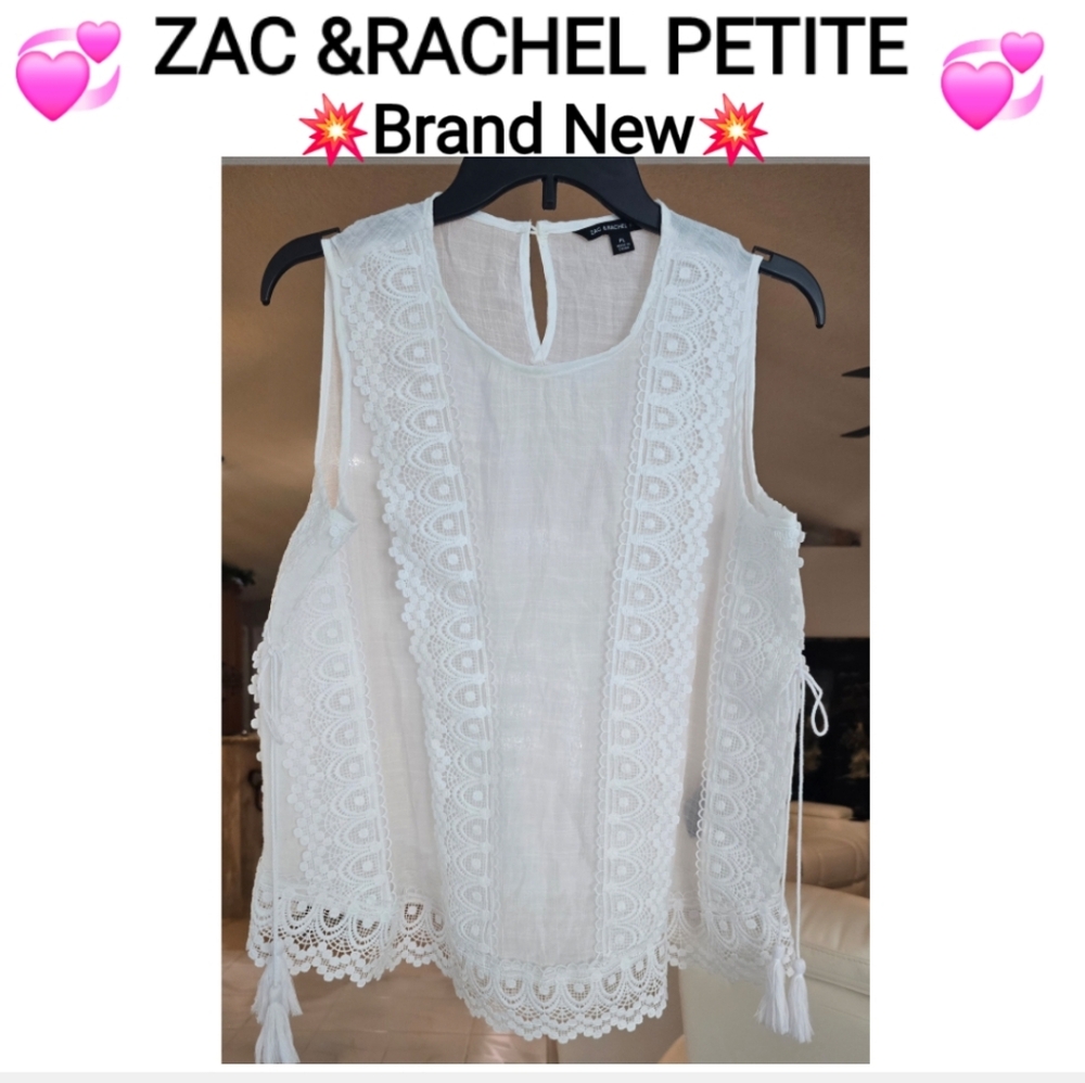 ZAC & RACHEL PETITE Eggshell White Lace Sleeveless Blouse Size PL